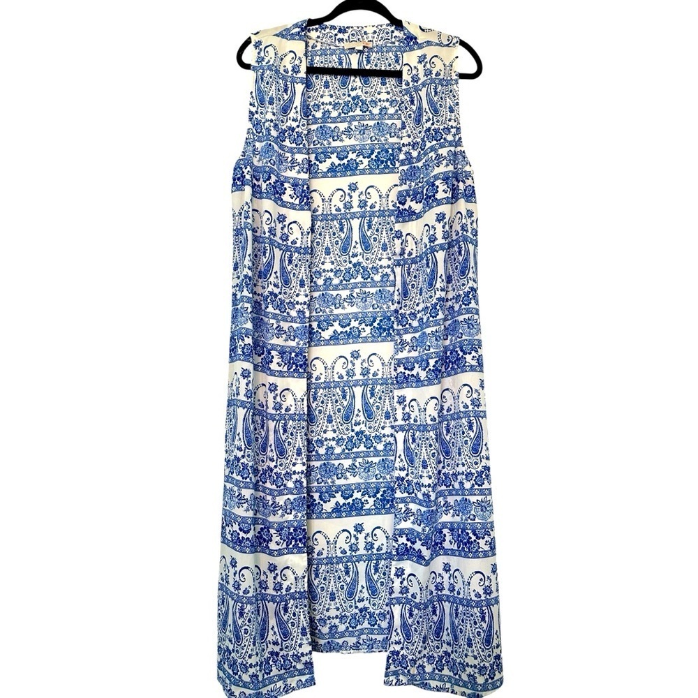 K172 GB Sleeveless Long Duster Patterned Kimono Medium